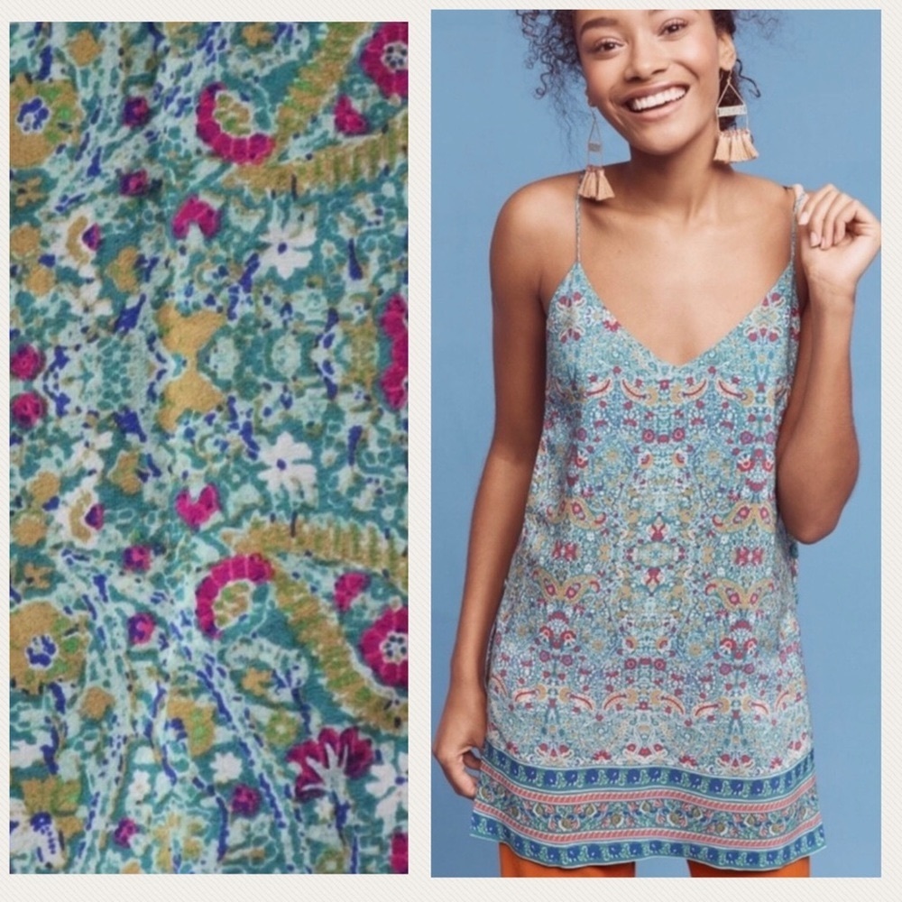 New Maeve x Anthropologie Meret 2 | XS Blue Pink Silk Floral Tank Tunic Top - Picture 8 of 10